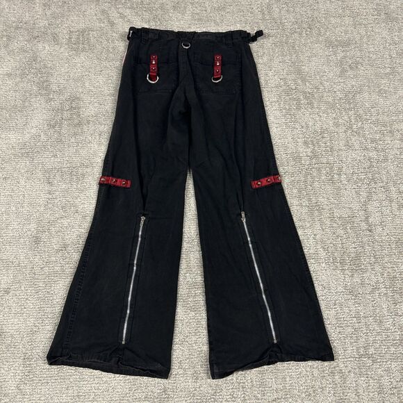 Tripp NYC Jeans Womens 1 Gothic Punk Red Black Wide Leg Zipper Studded Y2K Pants - Picture 10 of 15